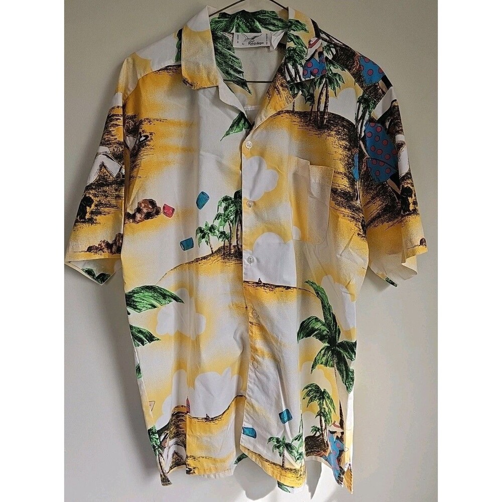 vintage Hawaiian shirt by Repage, featuring a beach-themed print Ss L